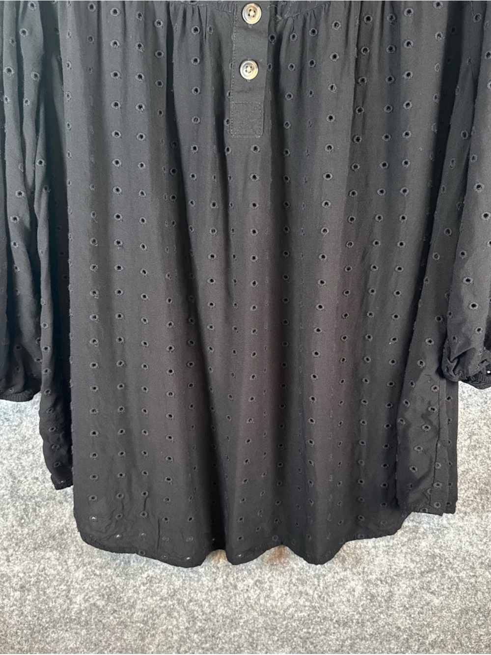 Torrid 3 (3X) Black Eyelet Babydoll Blouse 3/4 Sleeve Cotton/Rayon - Picture 4 of 12